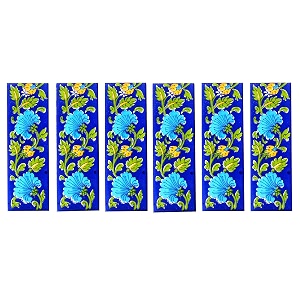 shiv kripa blue pottery home decor wall mural mosaic tiles ceramic handmade wall decorative tiles 2 x 6 inch set of 6 tiles multicolor