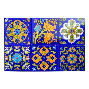 shiv kripa blue pottery home decor tiles backsplash ceramic wall mural panel for kitchen washroom - mosaic 4 x 4 inch pack of 6 blue amp multi