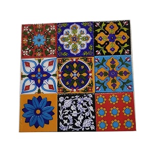 shiv kripa blue pottery home decorative ceramic wall hanging tile design flooring tiles floral kitchen washroom mosaic furniture tile handmade backsplash 2 x 2 inches pack of 9 multicolor