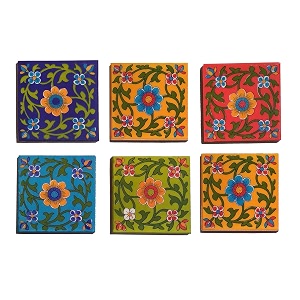 shiv kripa blue pottery home decorative wall flooring ceramic tiles 434 x 434 inch set of 6 tilesmulti-color