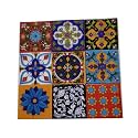 Shiv Kripa Blue Pottery Home Decorative Ceramic Wall Hanging Tile Design Flooring Tiles Floral Kitchen Washroom Mosaic Furniture Tile Handmade Backsplash 2 x 2 Inches (Pack of 9, Multicolor)