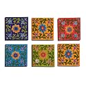 Shiv Kripa Blue Pottery Home Decorative Wall Flooring Ceramic Tiles 4" X 4" Inch Set of 6 Tiles(Multi-Color)