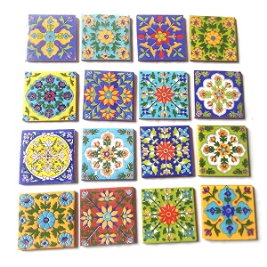shiv kripa ceramic decorative mosaic tile 3x3-inch multicolour - pack of 16
