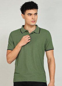 Shiv Naresh Solid Men Polo Neck Green