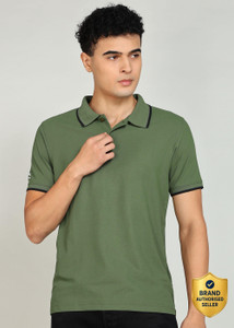 Shiv Naresh Solid Men Polo Neck Green