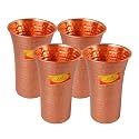 Shiv Shakti Arts® Dr. Copper 100% Pure Drinking Copper Glass - (4 Pieces, 500 Ml Each, Hammer Curved Design Big Lassi Glass)