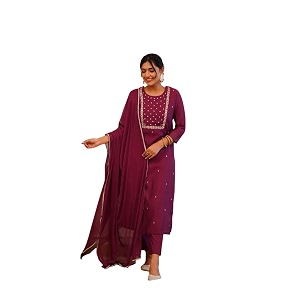 Shiv Textiles Womens Chanderi Silk Embroidered Kurta