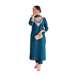 Shiv Textiles Womens Chanderi Silk Embroidered Kurta