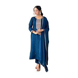 Shiv Textiles Womens Chanderi Silk Embroidered Kurta