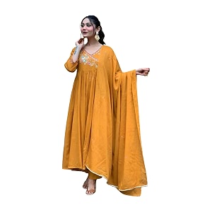 Shiv Textiles Womens Chanderi Silk Embroidered Kurta