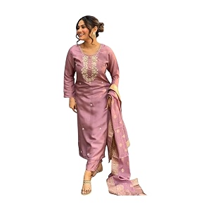 Shiv Textiles Womens Chanderi Silk Embroidered Kurta