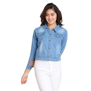 Solid Regular Denim Jacket For Women