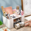 SHIVALAY 5 Compartments Plastic Desk Organizer With Drawer Desktop Office Stationery Storage Box