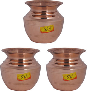 shivshakti arts handmade pure copper kumbha kalashlota rounded  curved design volume700 ml for diwali pooja festival-home decorationset of 3 copper kalash