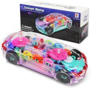 shivtastic toys rotating transparent gear concept car with lights sound toy electric car multicolor
