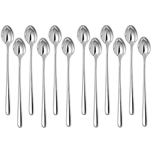 shiyon set of 12 long handle spoons food grade stainless steel long handle spoon for ice cream iced coffee iced tea milkshake tea and other desserts - size - 20 cm