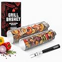 SHIZZO Extra Sturdy Rolling Grill Basket, Removable Handle, Set of 2