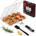 SHIZZO Shallow Grill Basket Gift Set with Basting Brush, Gift Box