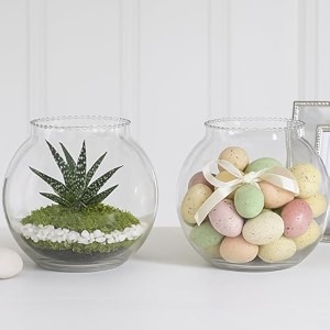 crystal clear glass fish or terrarium round bowl 6 inch set of 2