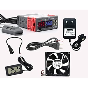 shockley stc-3028 dual led digital thermometer hygrometer controller sht20 temperature humidity sensor thermostat combo stc-3028  1 amp adapter  mains power cord  1 fan  thermometer  dc jack