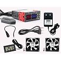 Shockley STC-3028 Dual LED Digital Thermometer Hygrometer controller SHT20 Temperature Humidity Sensor Thermostat Combo (STC-3028 + 1 AMP ADAPTER + Mains Power Cord + 2 Fan + Thermometer + DC JACK)
