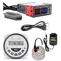 Shockley STC-3028 Dual LED Digital Thermoregulator Thermometer Hygrometer + 24V Color Changing Ultrasonic Mist Maker Fogger + Digital Programmable Electronic Timer Switch TM619H-2