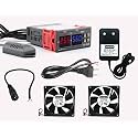 Shockley STC-3028 Dual LED Digital Thermometer Hygrometer controller SHT20 Temperature Humidity Sensor Thermostat Combo (STC-3028 + 1 AMP ADAPTER + Mains Power Cord + 2 Fan + DC JACK)