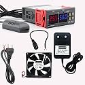 Shockley STC-3028 Dual LED Digital Thermometer Hygrometer controller SHT20 Temperature Humidity Sensor Thermostat Combo (STC-3028 + 1 AMP ADAPTER + Mains Power Cord + 1 Fan + DC JACK)