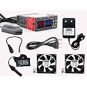 Shockley STC-3028 Dual LED Digital Thermometer Hygrometer controller SHT20 Temperature Humidity Sensor Thermostat Combo (STC-3028 + 1 AMP ADAPTER + Mains Power Cord + 2 Fan + Hygrometer+ DC JACK)