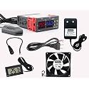 Shockley STC-3028 Dual LED Digital Thermometer Hygrometer controller SHT20 Temperature Humidity Sensor Thermostat Combo (STC-3028 + 1 AMP ADAPTER + Mains Power Cord + 1 Fan + Thermometer + DC JACK)