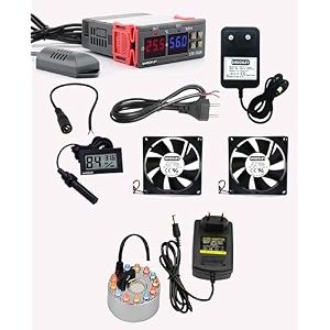 shockley stc-3028 thermometer hygrometer controller sht20 temperature humidity sensor thermostat combo stc-3028  1 amp adapter  mains cord  2 fan  hygrometer dc jack  fog maker