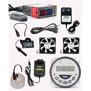 shockley stc-3028 thermometer hygrometer controller sht20 temperature humidity sensor thermostat combo stc-3028  1 amp adapter  mains cord  2 fan  hygrometer dc jack  fog maker  timer