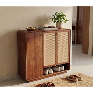 Shoe Cabinet with Cane Detailing Mango Wood
