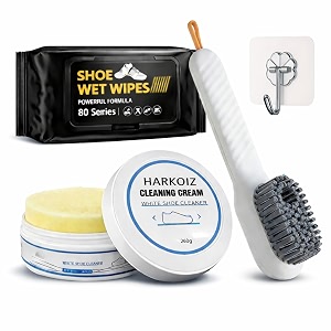 shoe cleaning kit with brush cleaner cream 260g amp wet wipes  white shoe cleaner for sneakers sports shoes  multipurpose shoe cleaner for leather canvas mesh  deep cleaning kit shoe combo