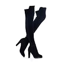 Shoe'N Tale Women Faux Suede Chunky Heel Stretch Over The Knee Thigh High Boots