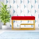 Luxury Velvet Storage Bench with Shoe Rack | Upholstered Entryway Ottoman Seat | Soft Cushioned Sitting | Gold Metal Frame Furniture | End of Bed Seating for Bedroom, Living Room &amp; Hallway | Red