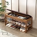 Shoe Rack Bench with Hidden Storage, 2‑Tier Solid Rubberwood Entryway Bench