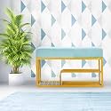 Luxury Velvet Storage Bench with Shoe Rack | Upholstered Entryway Ottoman Seat | Soft Cushioned Sitting | Gold Metal Frame Furniture | End of Bed Seating for Bedroom, Living Room &amp; Hallway | Sky Blue