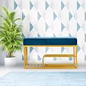 Luxury Velvet Storage Bench with Shoe Rack | Upholstered Entryway Ottoman Seat | Soft Cushioned Sitting | Gold Metal Frame Furniture | End of Bed Seating for Bedroom, Living Room & Hallway | Aegean