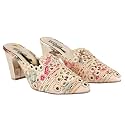Shoetopia Womens Embroidered Floral Mule Heels 