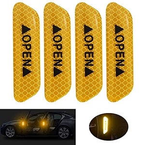 shop360 car door reflective open sign fluorescent warning sticker night decal anti-collision mark n66 high risk safety 4  pieces universal auto amp conspicuity nylon fabric vinyl strips rich yellow
