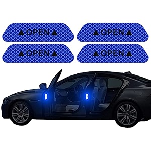 careflection shop360 car door reflective open sign fluorescent warning sticker night decal anti-collision mark 4 piecesuniversal auto nylon fabric vinyl stripcobalt blue - self-adhesive25 cm