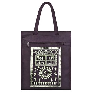 warli art printed grocery and vegetable zip closure shopping bag for men and women - assorted colour