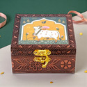 Shopbeat Handcrafted Wooden Jewellery Box Copper Oxidised Pichwai Cow Design 4x4 Inch Jewellery, Bangle, Bracelet, Earring, Necklace, Ring Vanity Box