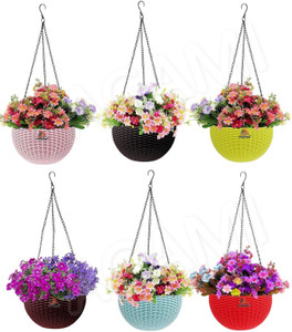 shopglobal premium look 7 size woven design rattan hanging basket pots for flower and plants plant container set