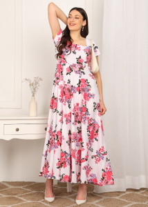 ShopGlobal Women Fit and Flare White Maxi
