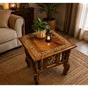 Shopify Wooden Stool-Natural Wood Antique Look Side