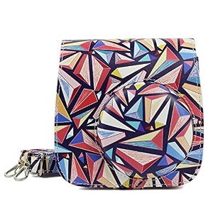 shopizone classic vintage pu leather compact case with strap for fujifilm instax mini 98 8 kaleidoscope -multi color