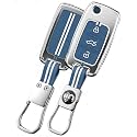 SHOPOFLUX Metal Key Cover Compatible for Skoda &amp; Volkswagen Cars Octavia, Laura, Superb, Fabia, Rapid, Polo, Vento, Jetta, Ameo, Passat 3 Button Flip Key (Blue Silicone)