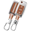 SHOPOFLUX Metal Key Cover Compatible for Skoda & Volkswagen Cars Octavia, Laura, Superb, Fabia, Rapid, Polo, Vento, Jetta, Ameo, Passat 3 Button Flip Key (Brown Silicone)